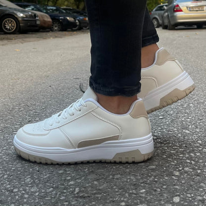 Дамски бели маратонки - Mishel - White - Beige