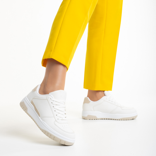 Дамски бели маратонки - Mishel - White - Beige