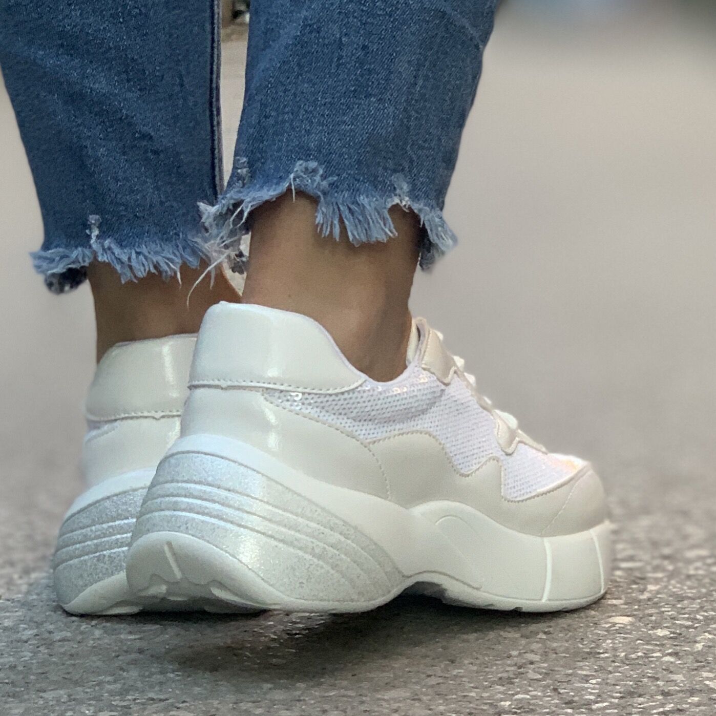 Дамски бели маратонки с пайети - Lena - White