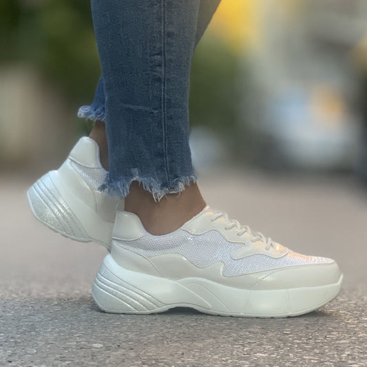 Дамски бели маратонки с пайети - Lena - White