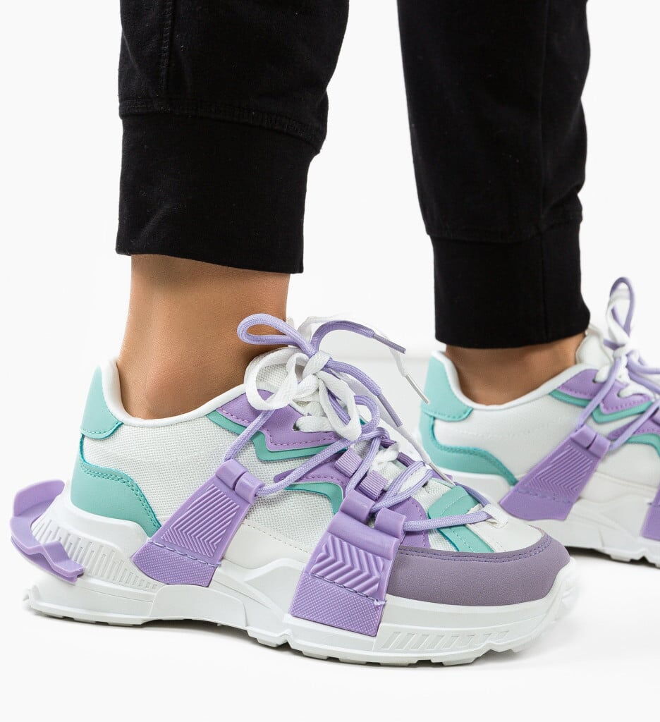 Дамски бели маратонки - Tracy - White - Purple