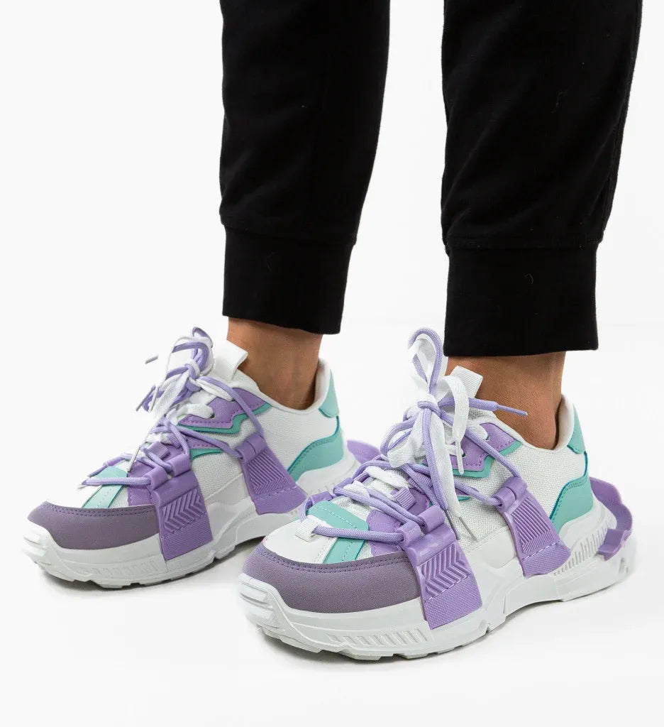 Дамски бели маратонки - Tracy - White - Purple
