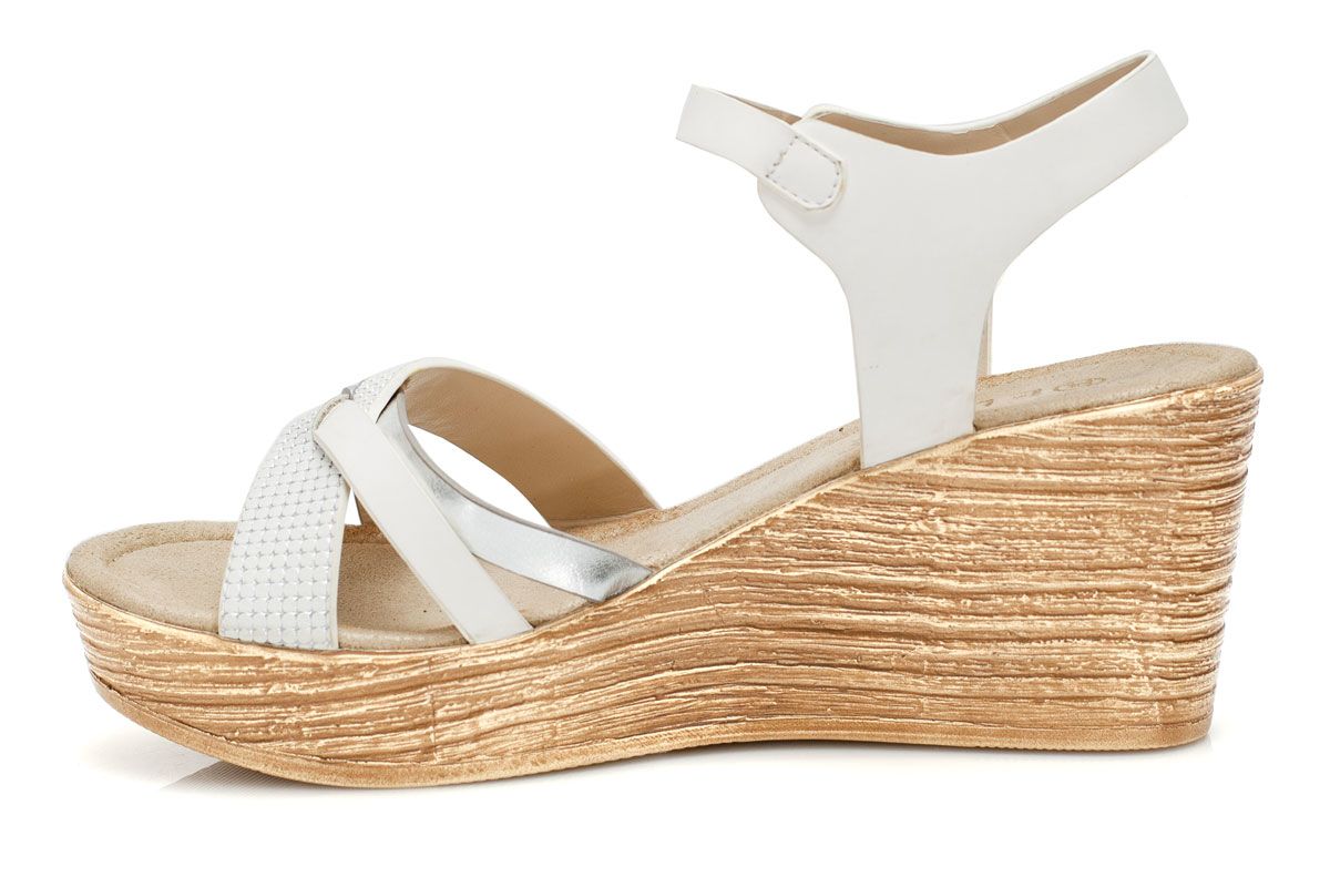 Дамски бели сандали на висока подметка - Snana - White