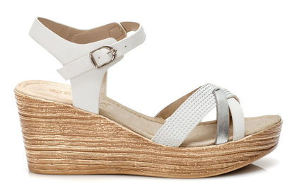 Дамски бели сандали на висока подметка - Snana - White