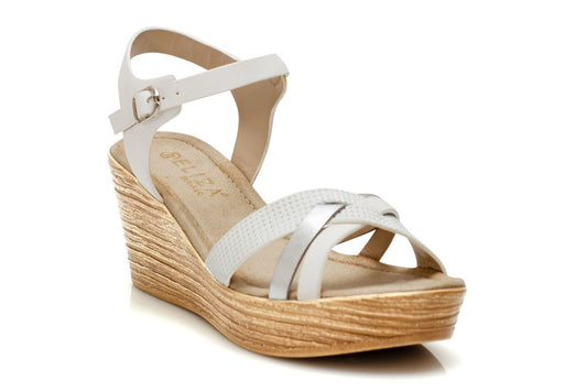 Дамски бели сандали на висока подметка - Snana - White