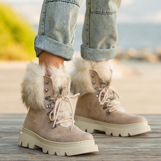 Дамски бежови боти - Amari - Beige