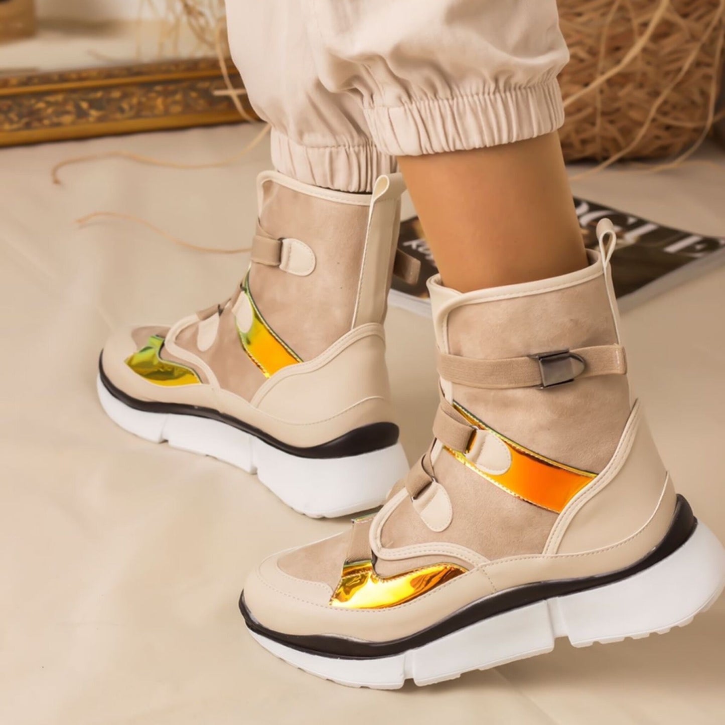 Дамски бежови боти - Auren -  Beige