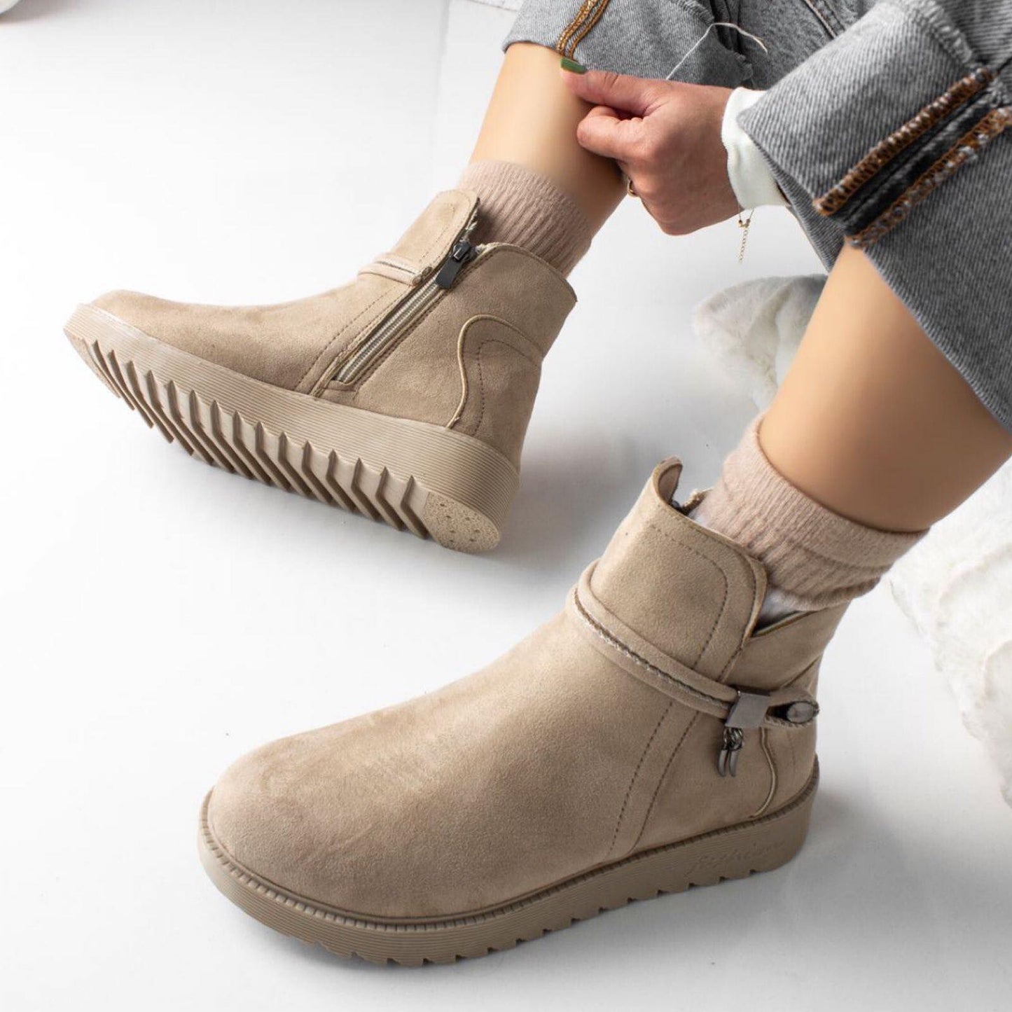 Дамски бежови боти - Krystal -  Beige