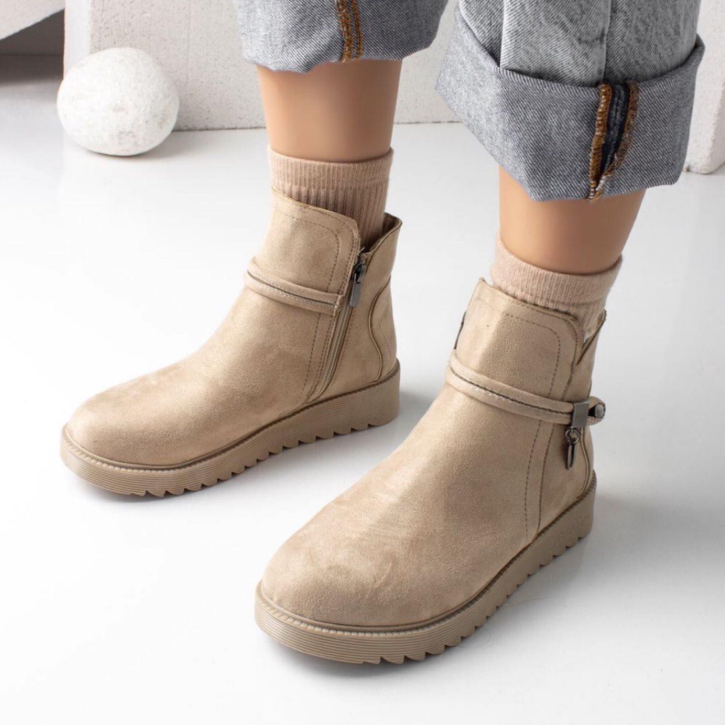 Дамски бежови боти - Krystal -  Beige