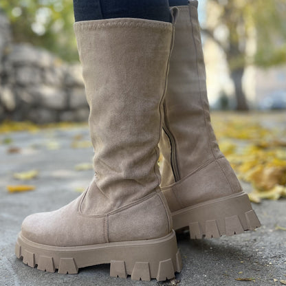 Дамски бежови ботуши - Everlyse - Beige