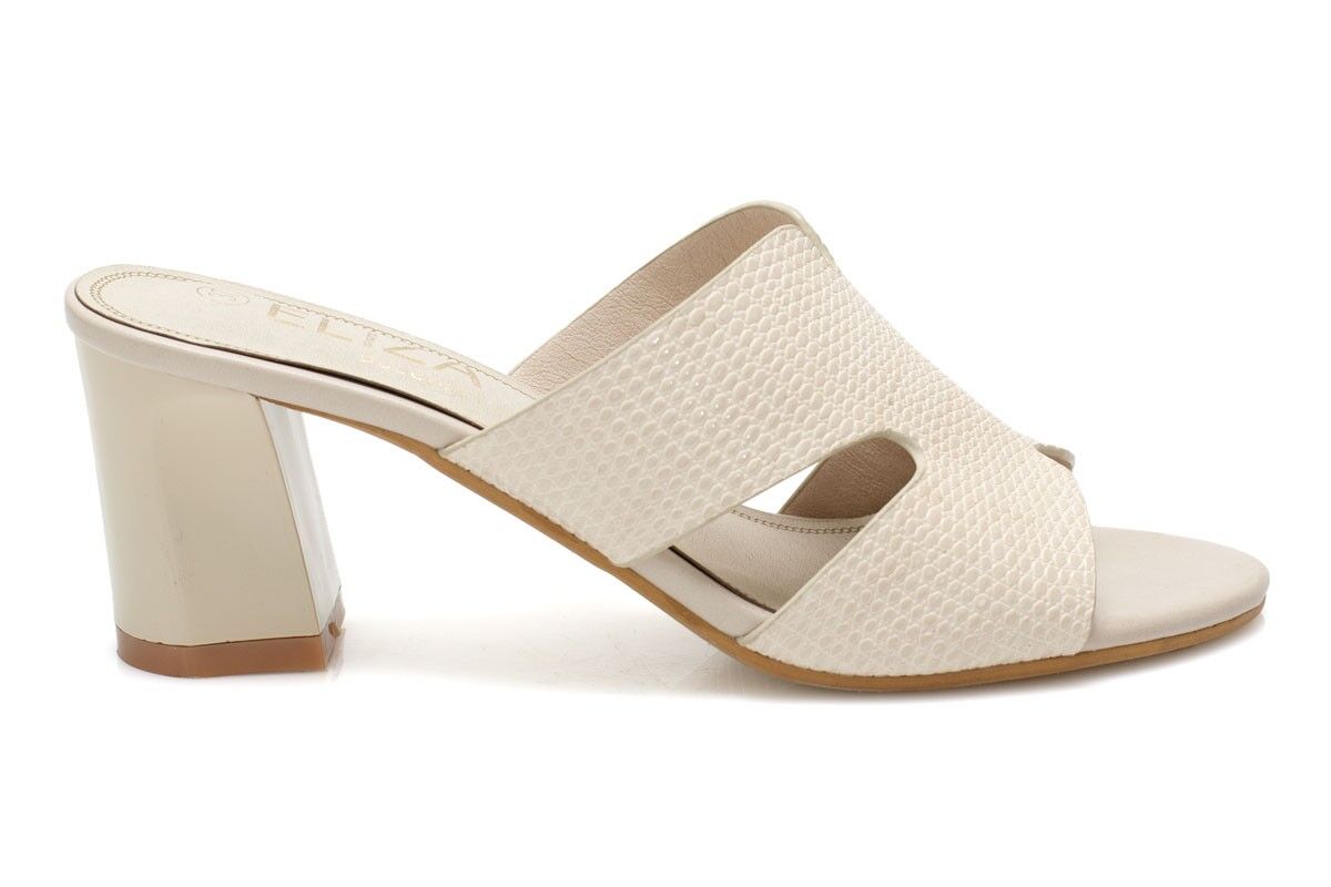 Дамски бежови чехли на ток - Lalette - Beige