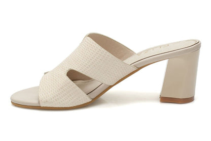 Дамски бежови чехли на ток - Lalette - Beige