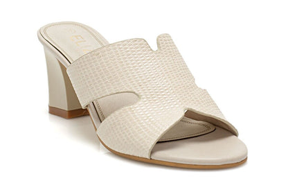 Дамски бежови чехли на ток - Lalette - Beige