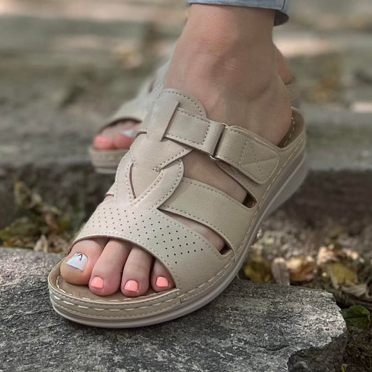 Дамски бежови чехли - Robertina - Beige