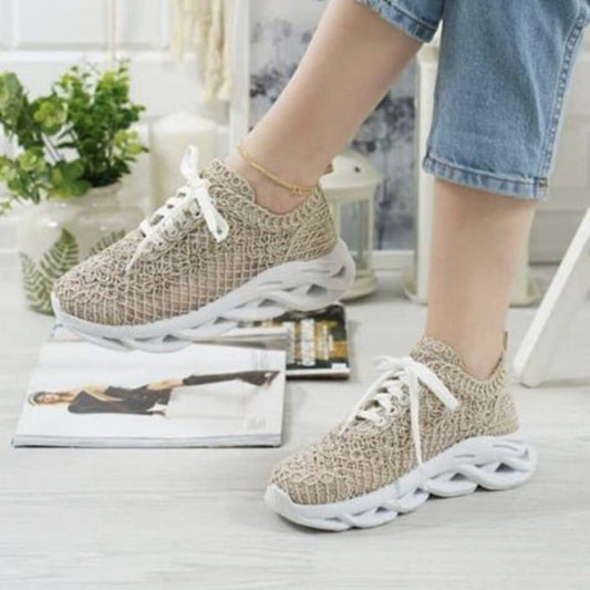 Дамски бежови дантелени маратонки - Haze - Beige