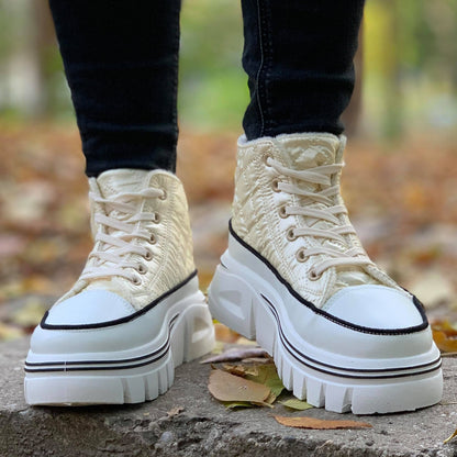 Дамски бежови кецове на платформа  - Brileigh -  Beige