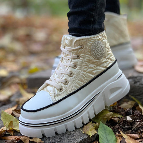 Дамски бежови кецове на платформа  - Brileigh -  Beige