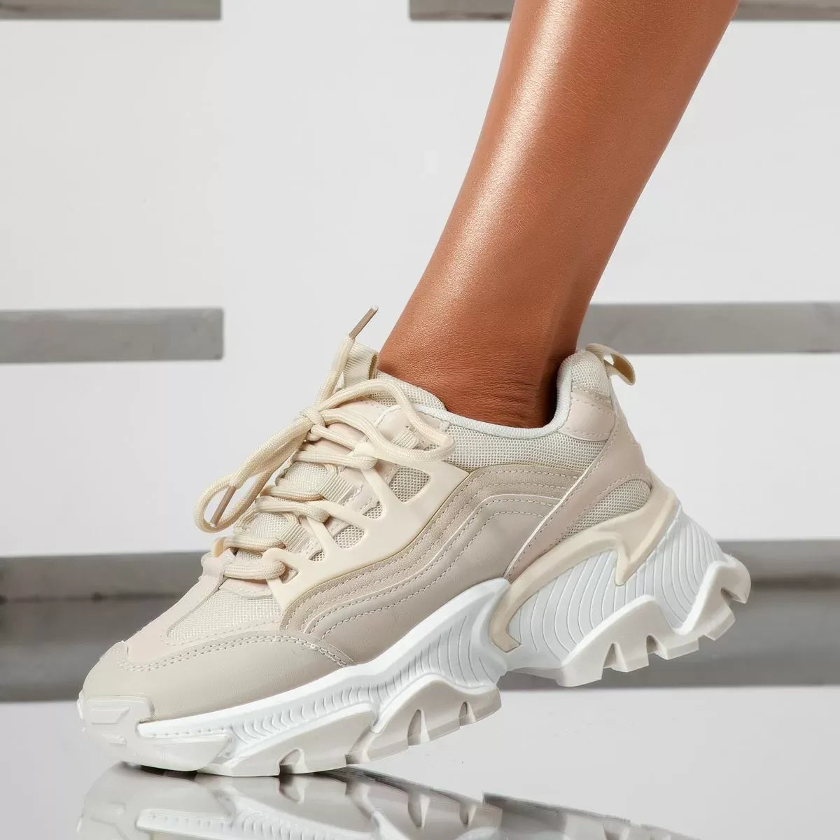 Дамски бежови маратонки - Allison - Beige