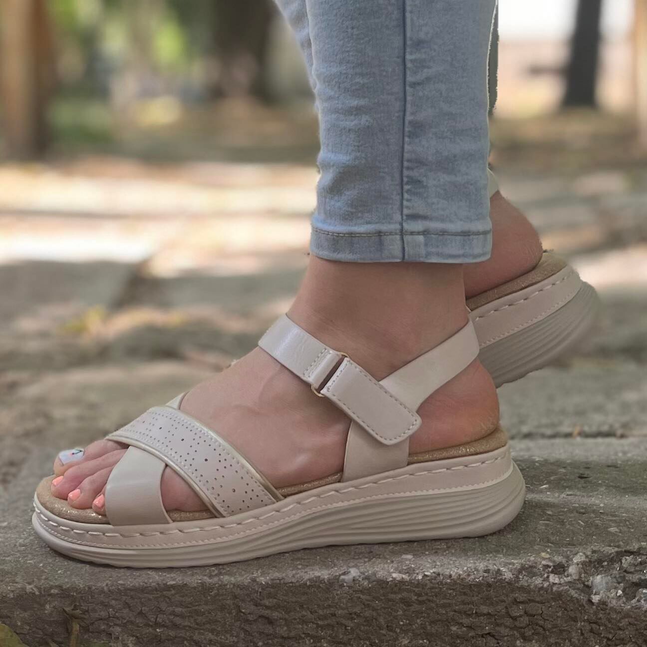 Дамски бежови сандали - Caressa - Beige