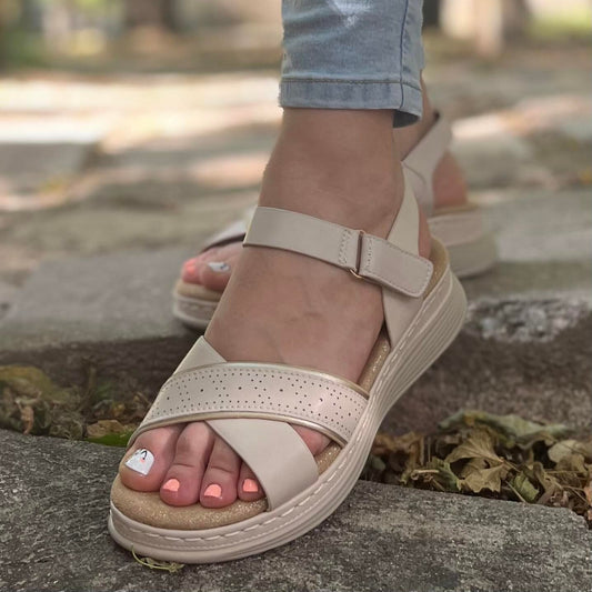 Дамски бежови сандали - Caressa - Beige