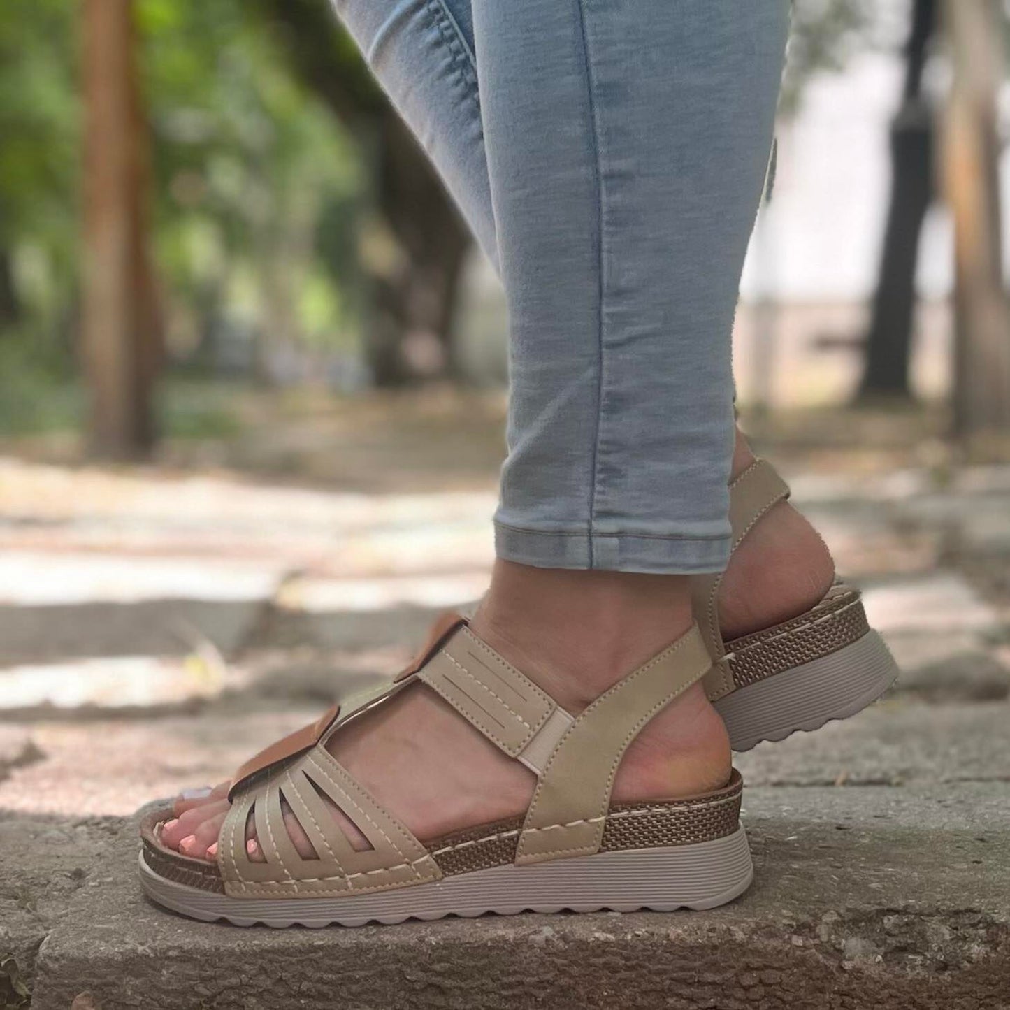 Дамски бежови сандали - Kaira - Beige