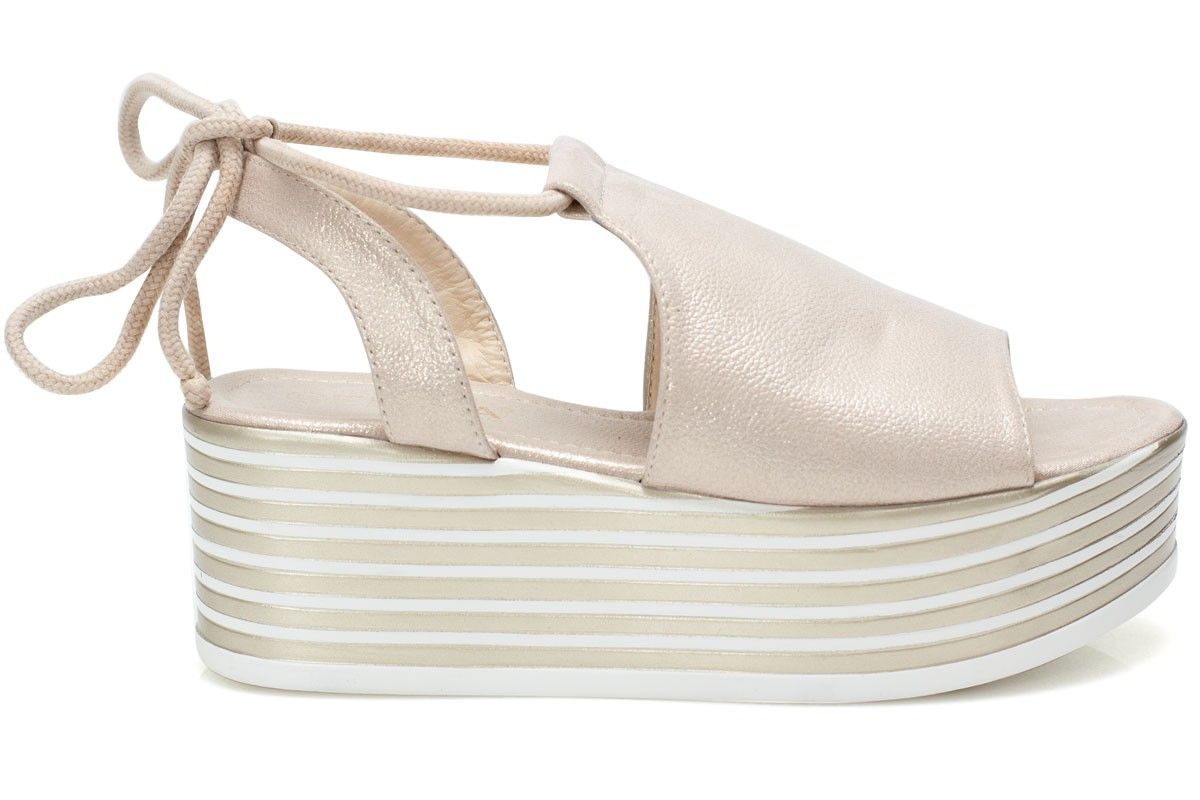 Дамски бежови сандали на висока подметка - Olicia - Beige