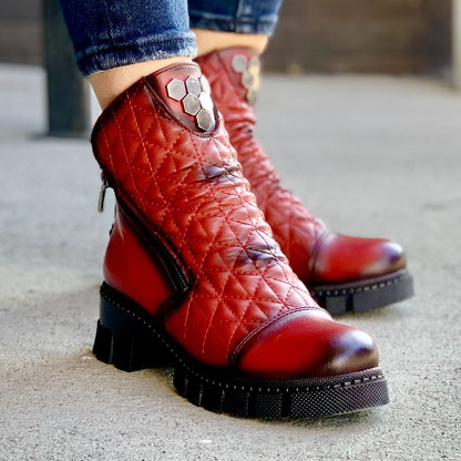 Дамски  боти в цвят бордо  - Leila - Wine