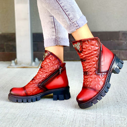 Дамски  боти в цвят бордо  - Leila - Wine