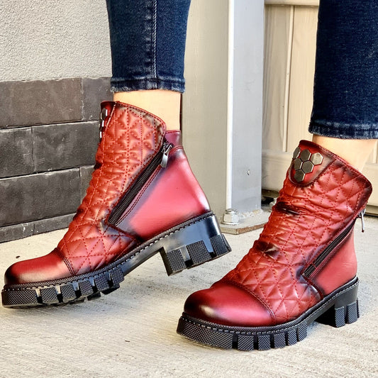 Дамски  боти в цвят бордо  - Leila - Wine