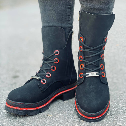 Дамски черни апрески - Missy - Black - Red