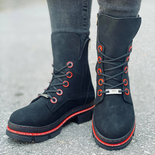 Дамски черни апрески - Missy - Black - Red