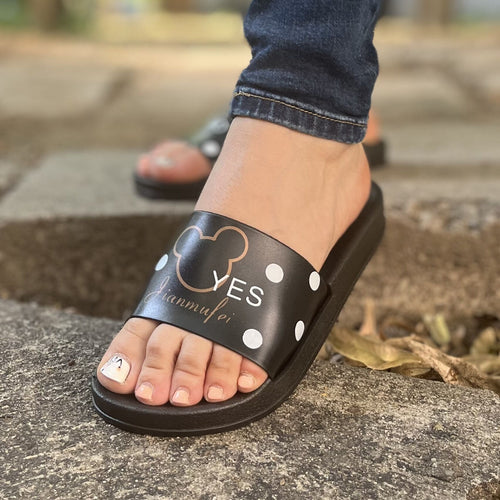 Дамски черни чехли - Mickey - Black