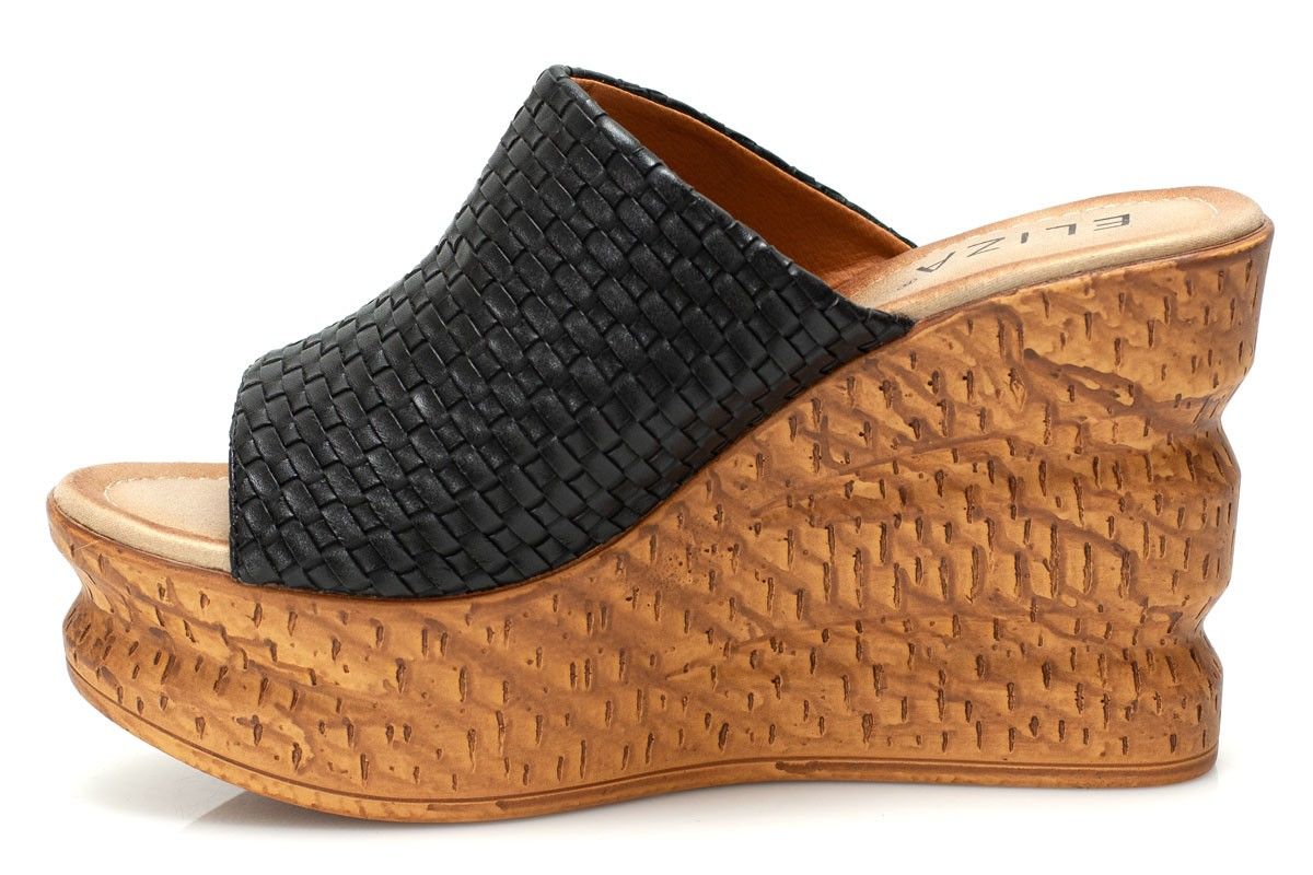 Дамски черни чехли с висока подметка - Class - Black