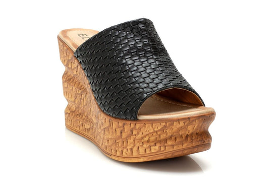 Дамски черни чехли с висока подметка - Class - Black