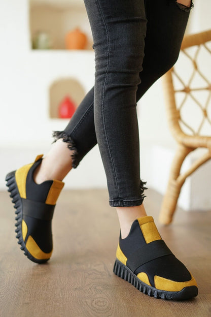 Дамски черни маратонки - Apolonia - Black - Yellow
