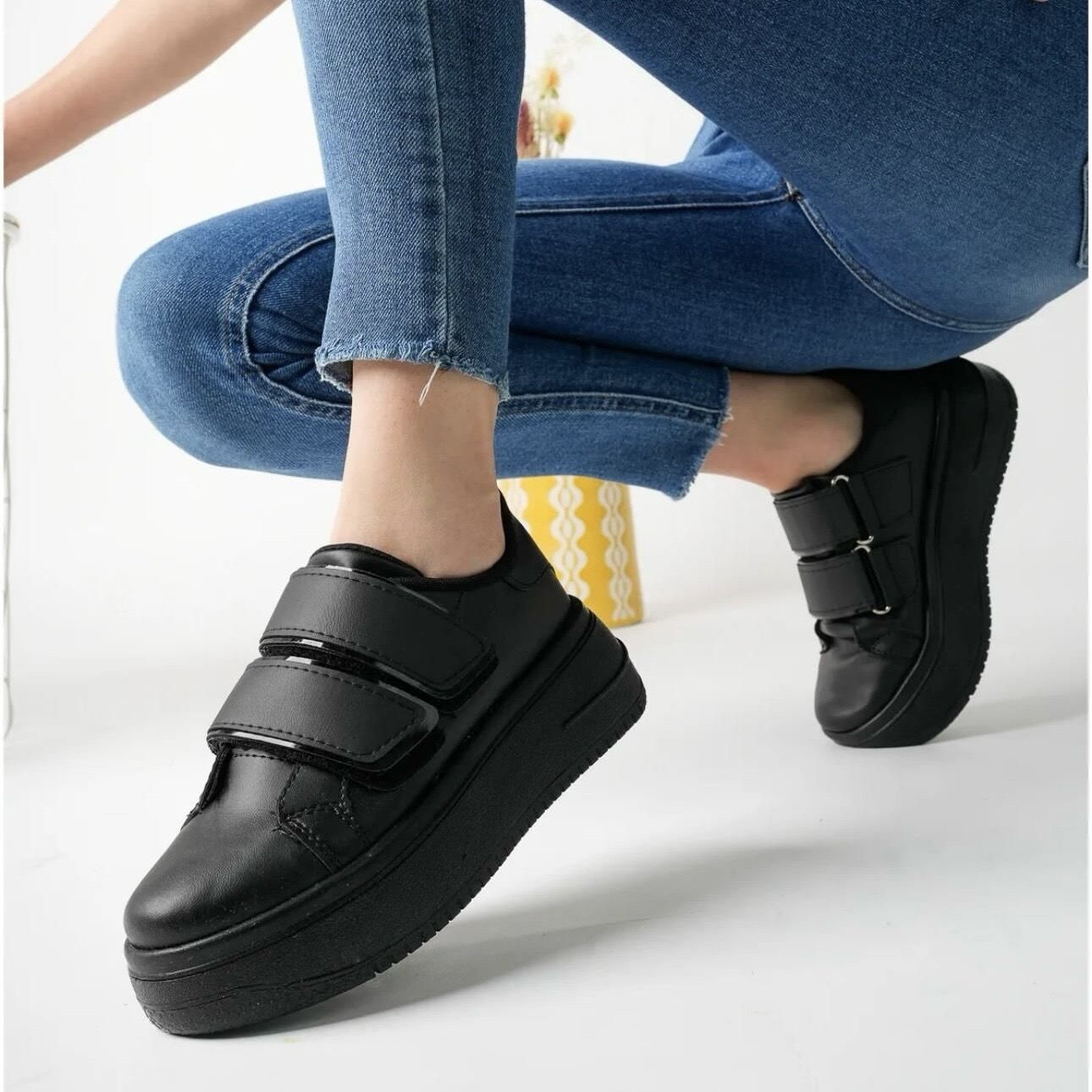 Дамски черни маратонки Pauline All Black – Еко Кожа с 5,5 см Платформа