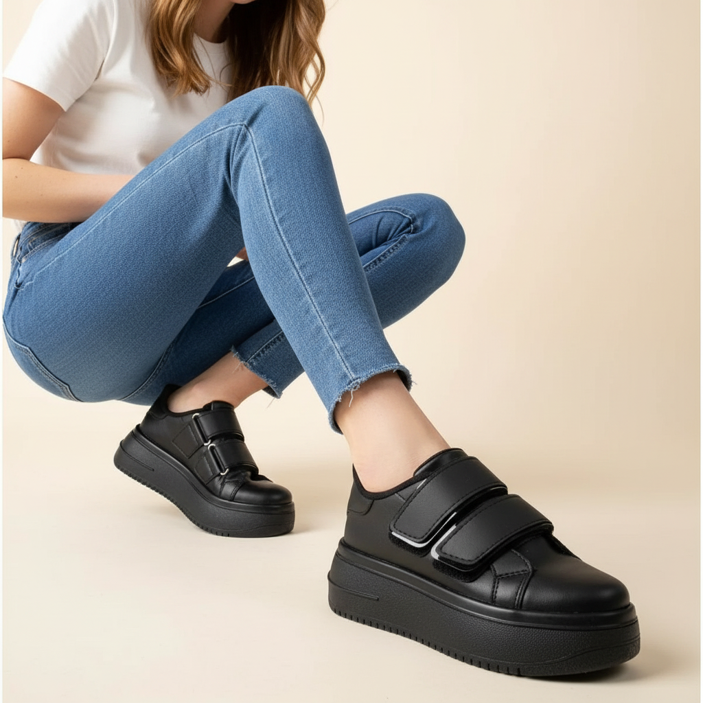 Дамски черни маратонки Pauline All Black – Еко Кожа с 5,5 см Платформа