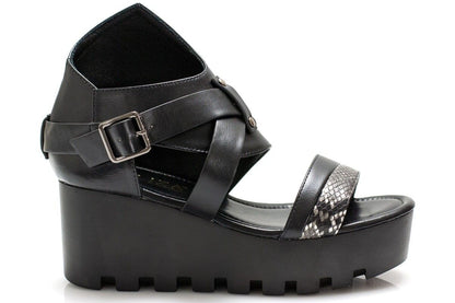 Дамски черни сандали на платформа - Algoma - Black