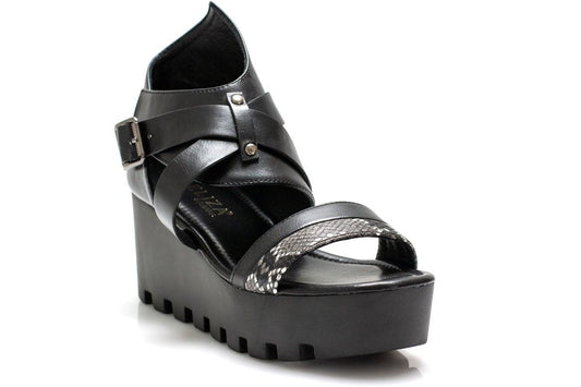 Дамски черни сандали на платформа - Algoma - Black