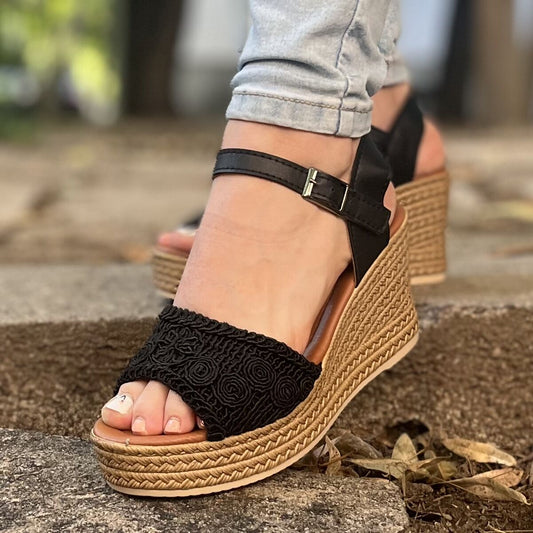 Дамски черни сандали на платформа - Alice - Black