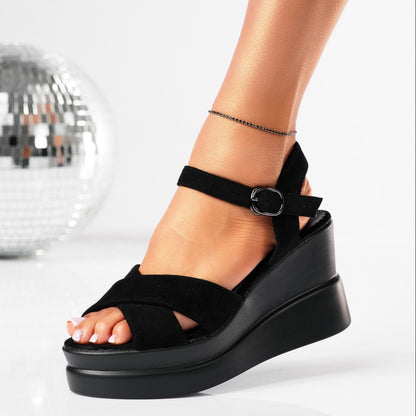 Дамски черни сандали на платформа - Eva - Black