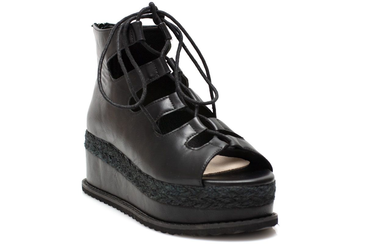 Дамски черни сандали на висока подметка - Jayden - Black