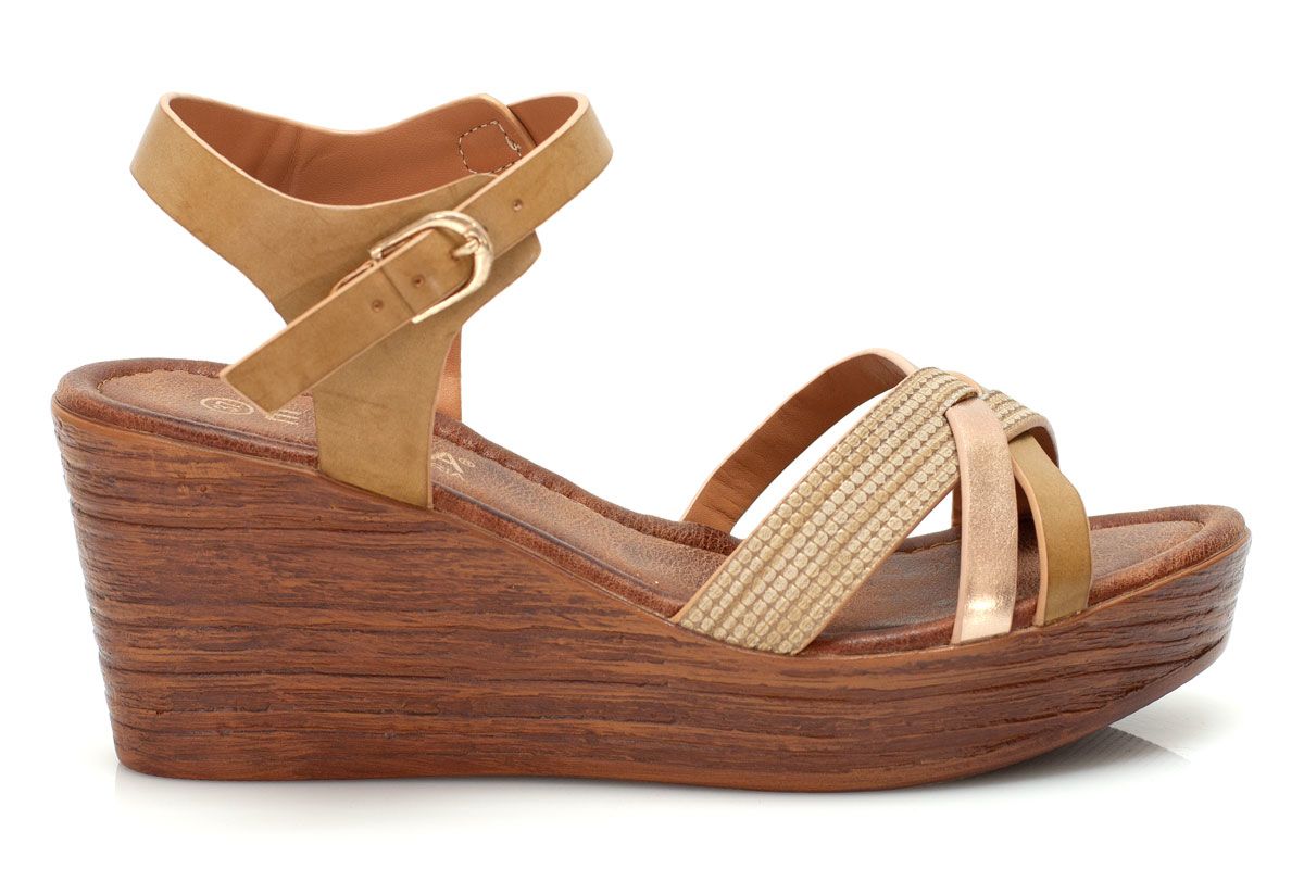 Дамски кафяви  сандали на висока подметка - Snana - Camel