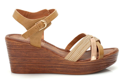 Дамски кафяви  сандали на висока подметка - Snana - Camel