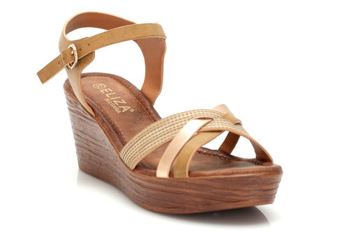 Дамски кафяви  сандали на висока подметка - Snana - Camel