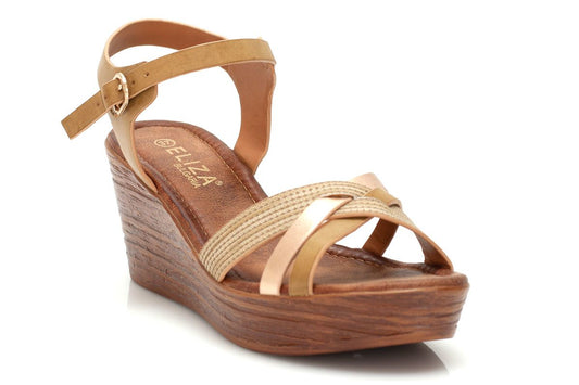 Дамски кафяви  сандали на висока подметка - Snana - Camel