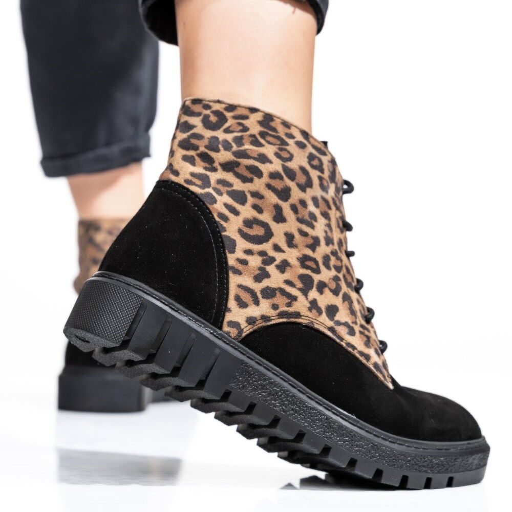 Дамски леопардови боти естествен велур - Jessica - Leo - Black