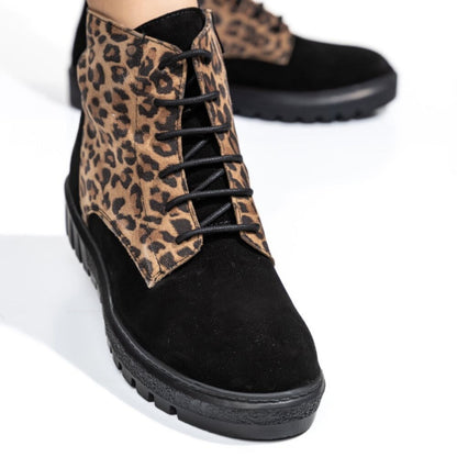 Дамски леопардови боти естествен велур - Jessica - Leo - Black