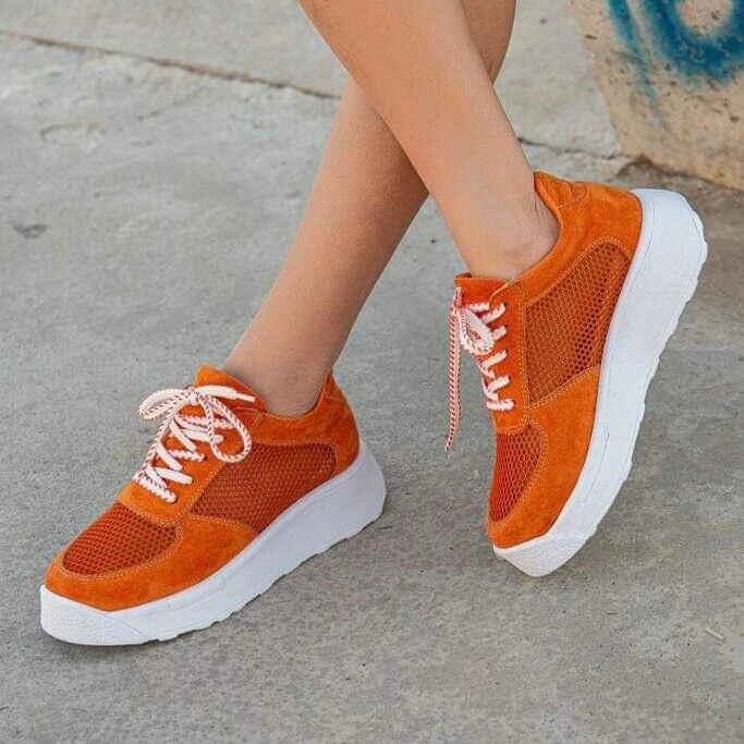 Дамски оранжеви маратонки Cailyn Orange | Велур и мрежа | Размери 36–40
