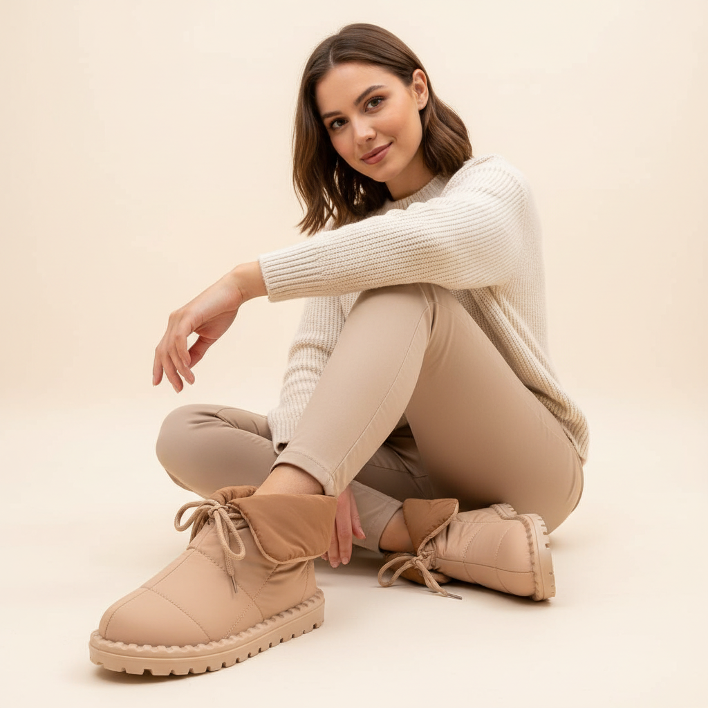 Дамски шушлякови апрески с каракул - Hayaz - Camel